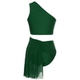 thumbnail image 2 of TiaoBug Women Lyrical Contemporary Dance Outfit One Shoulder Shiny Crop Top Flowy Tulle Skirt Green S, 2 of 7
