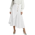 thumbnail image 3 of QATAINLAV Womens Elegant High Waisted Linen Midi Skirt Lightweight Summer Swing A-Line Wrap Business Casual Skirts White XL, 3 of 7