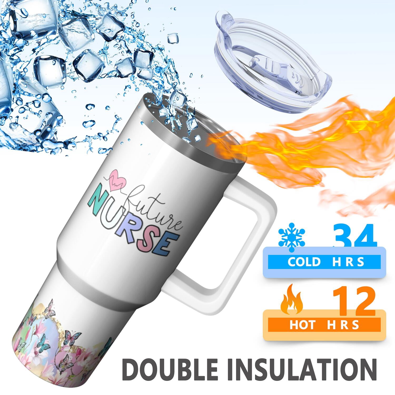 40oz Nurse Tumbler with Straw and Handle, BPA Free Stainless Steel, Dishwasher Safe for Easy Cleaning, A Hassle-Free and Fantastic Nurse Gift Idea
