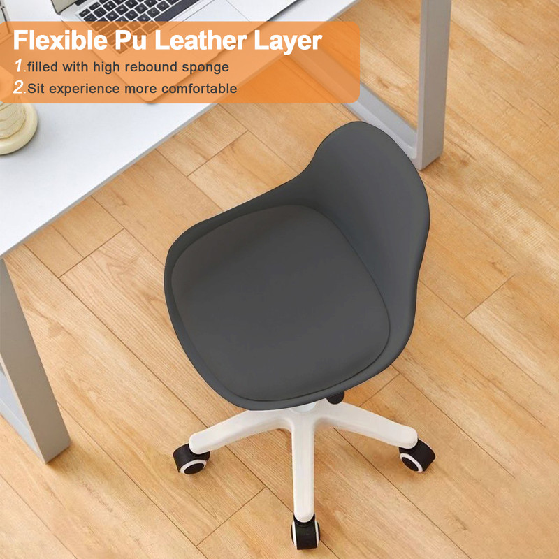 XUEGW Small Desk Task Chair 1 Pack, Cute Armless Vanity Chairs with Soft Padded Cushion, Plastic Height-Adjustable Home Office Chairs for Teens Girls, Black