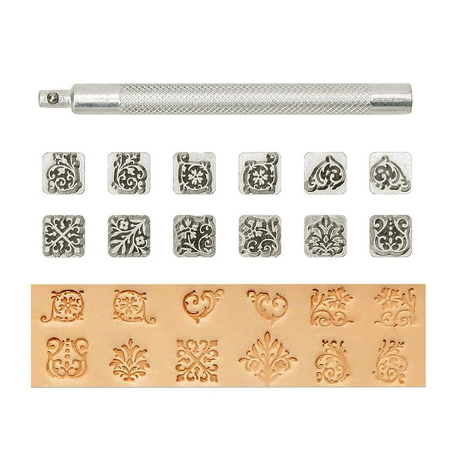 Ruiboury 12pcs Leather Craft Working Saddle Making Tools Metal Carving Stamps DIY Set grass