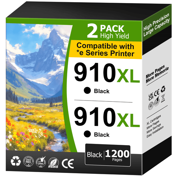 910XL 910 Black Ink Cartridge Compatible for HP Ink 910 910XL Black (2 Pack)