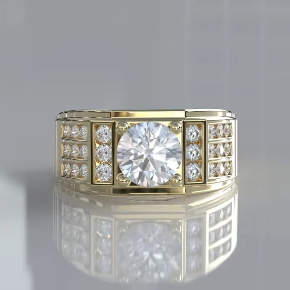 Men's Wedding Ring 3 Ct Round Cut White Moissanite 14K Yellow Gold Plated