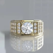 Men's Wedding Ring 3 Ct Round Cut White Moissanite 14K Yellow Gold Plated