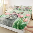 thumbnail image 4 of Erosebridal Pink Tulip Floral Bed Sheets,Cute Kawaii Bunny Easter Rabbit King Sheets For Kids 4pcs, 4 of 6
