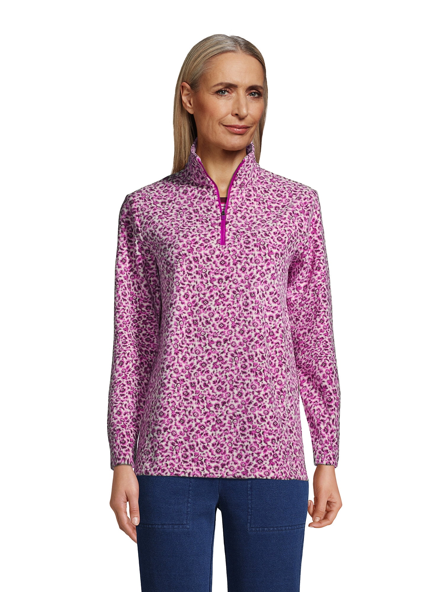 Lands' End Women's Fleece Quarter Zip Pullover Print