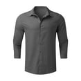 thumbnail image 4 of Dagegui 3/4 Sleeve Linen Shirts for Men Solid Turndown Collar Button Down T-Shirt Summer Casual Daily Beach Tee Tops Dark Gray S, 4 of 5