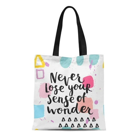 Eco Sensor KDAGR Canvas Tote Bag Never Lose Your Sense of Wonder Ink Lettering Modern Durable Reusable Shopping Shoulder Grocery Bag ()
