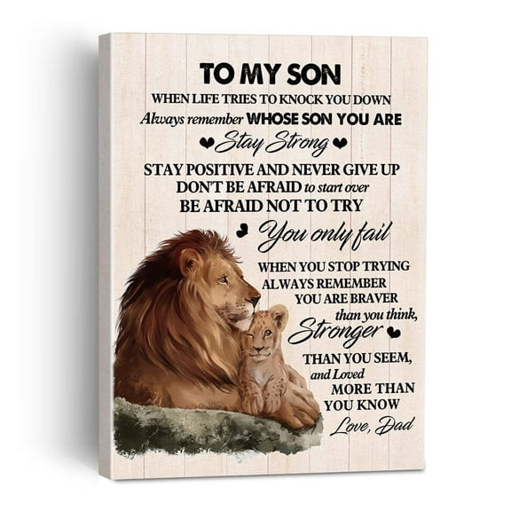 To My Son When Life Tries to Knock You Down Canvas Painting Framed Wall Art Decor for Living Room Bedroom, Rustic Inspirational Son Canvas Poster Print Son Gifts from Dad
