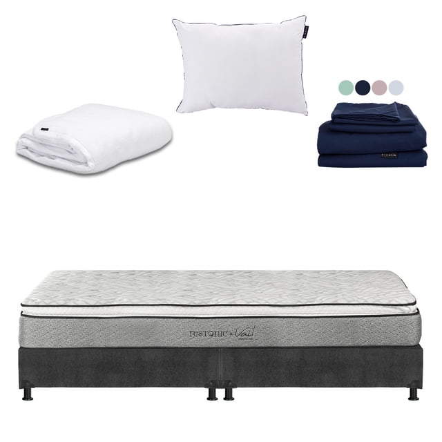 Colchón King Size Dicasa Vail + Box Base Cama + Almohada One + Protector Cloud + Sábanas Softy