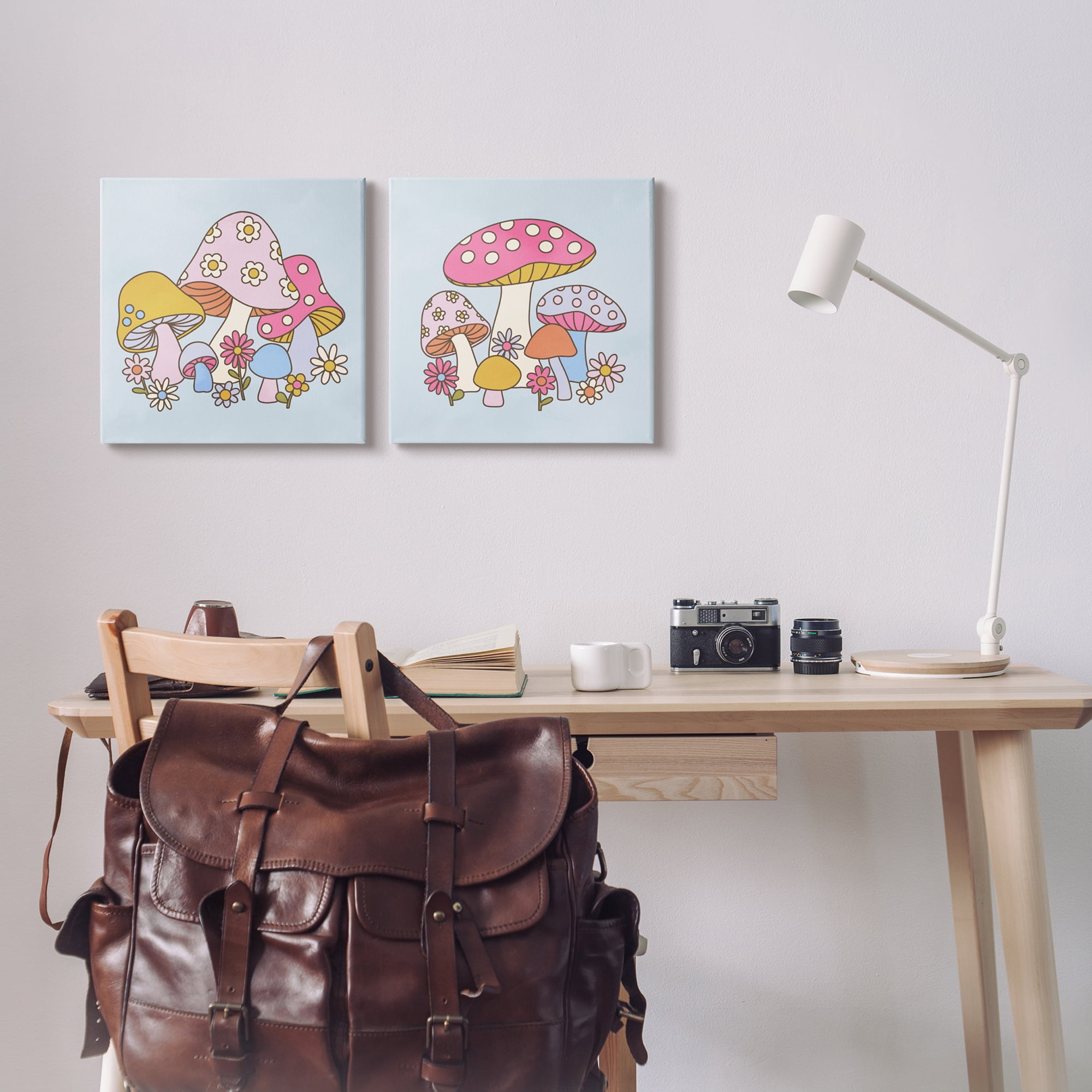 Stupell Industries Groovy Floral Mushrooms Botanical & Floral Painting Gallery Wrapped Canvas Art Print Wall Art, 17 x 17, Set of 2