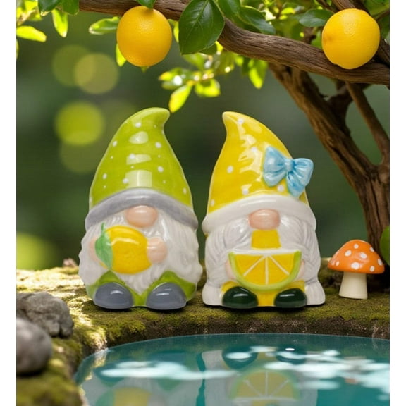 Ceramic Summer Lemon Gnome Salt and Pepper Shakers, Gnome Lover Gift, Fairy Garden Decor, Summer Decor, Kitchen Decor