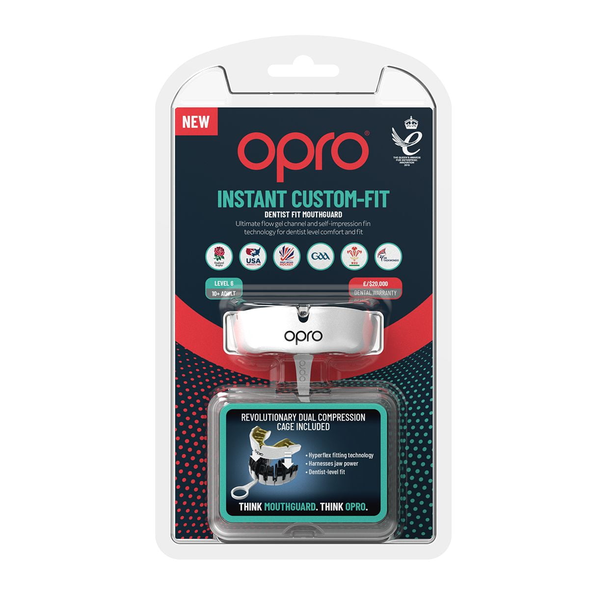 OPRO Instant Custom-Fit Mouthguard - Mouth Guard For Boxing, MMA & Football (White, Adult)