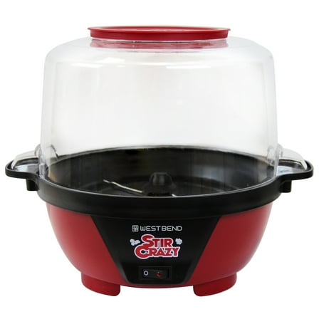 West Bend Stir Crazy Stirring Oil Popcorn Maker with Serving Bowl, 850W, 6 Quart, in Red (82505)