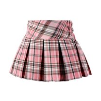Plaid Uniform Skirts Girls Pleated Plaid Mini Skirt School Uniform Skirts Skorts With Bowknot Girls Skirts Pink 18 Months-24 Months