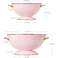 thumbnail image 2 of Metal Colander Set of 2, Strainer Basket with Handles 3.5 & 5 Qt Powder Coated Self-draining Solid Ring Base Metal Large Kitchen Colander Bowel for Pasta Vegetable Fruit (PINK), 2 of 7