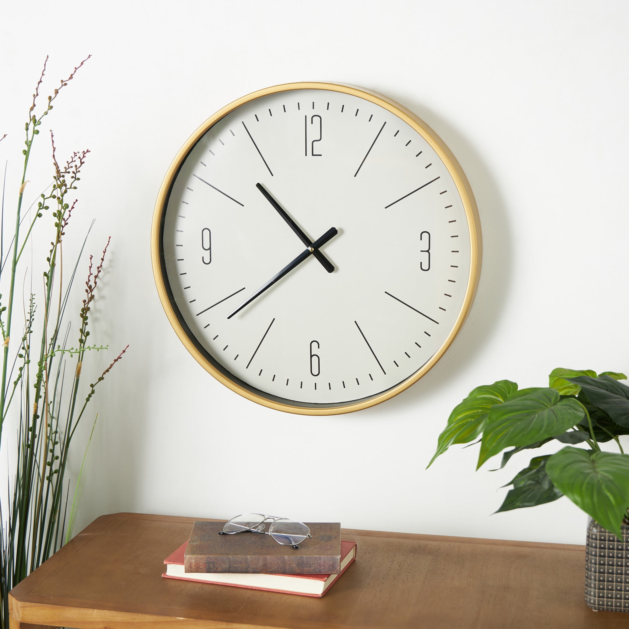 DecMode 20" Gold Glass Wall Clock with White Face