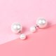 thumbnail image 2 of Pendientes de tuerca de doble perla para mujer, pendientes de perlas blancas planas, regalo de cumpleaños y Navidad para mujer, 2 of 5