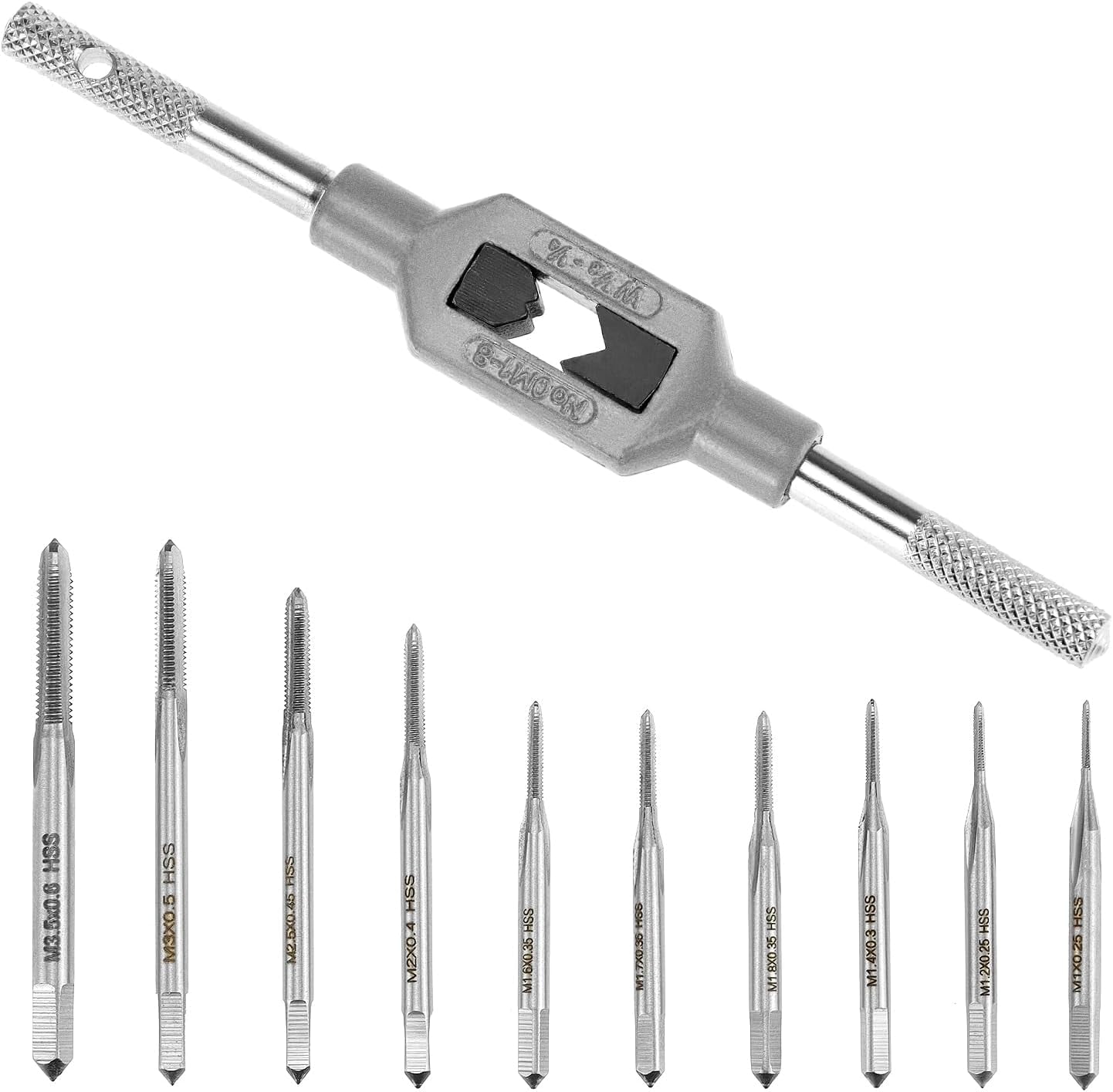 RGHJAR-Micro Taps Bit Set - 10 Pcs M1-M3.5 HSS Mini Screw Thread Taps, Metric Plug Tap Screw Tap & Adjustable Wrench