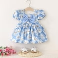 thumbnail image 2 of Hihipz Toddler Baby Girls Dresses Flower Print Puff Sleeve Bow Dress With Ruffled Hem Kids Girls Summer Casual Party Cute Dresses,18 -24 Months, 2 of 3
