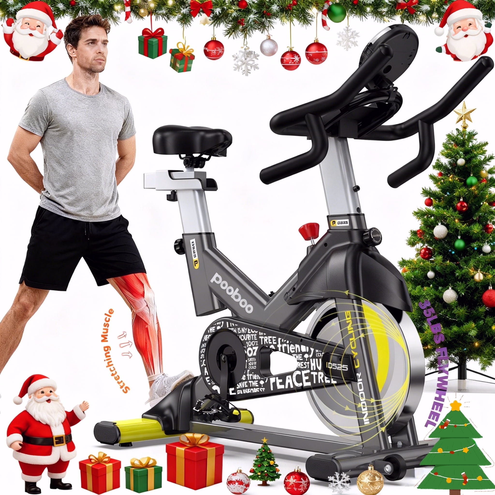 Pooboo Exercise Bike Stationary Bike Indoor Cycling Bike Cycle Bicycle Home Cardio Workout Bicycle Machine 40 Lbs Flywheel 350 Lbs