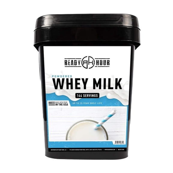 Bulk Powdered Milk, Real Non-Perishable Whey, 25-Year Shelf Life, Portable Emergency and Adventure Food Supply, Durable Flood Safe Container, 144 Servings