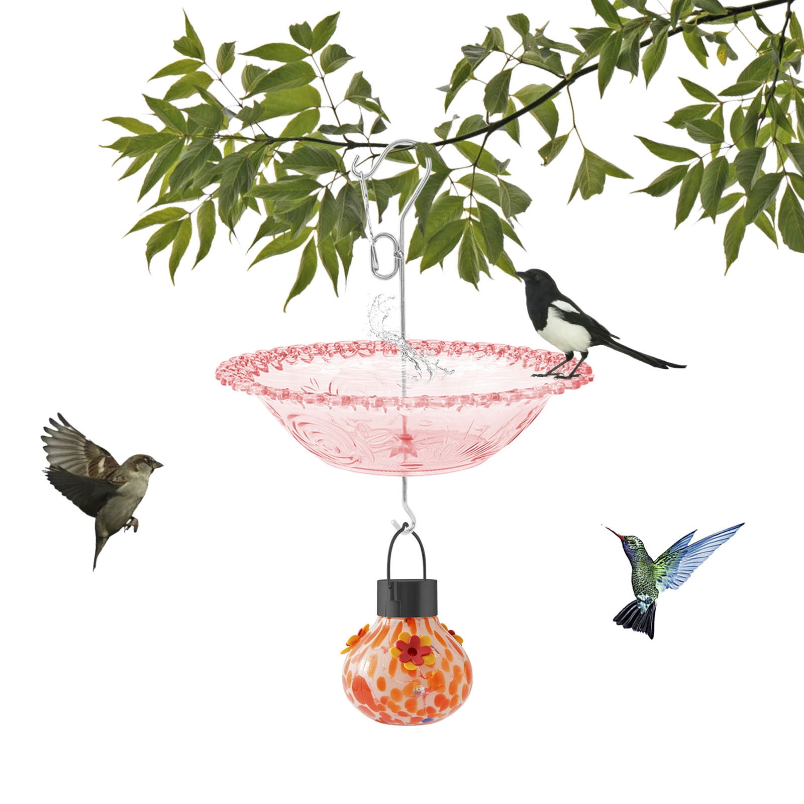 YardVibe Hanging Bird Baths, Hanging Bird Feeders for Outdoors, Bird Water Bowl for Garden Yard Decor (Plastic, Red Color)