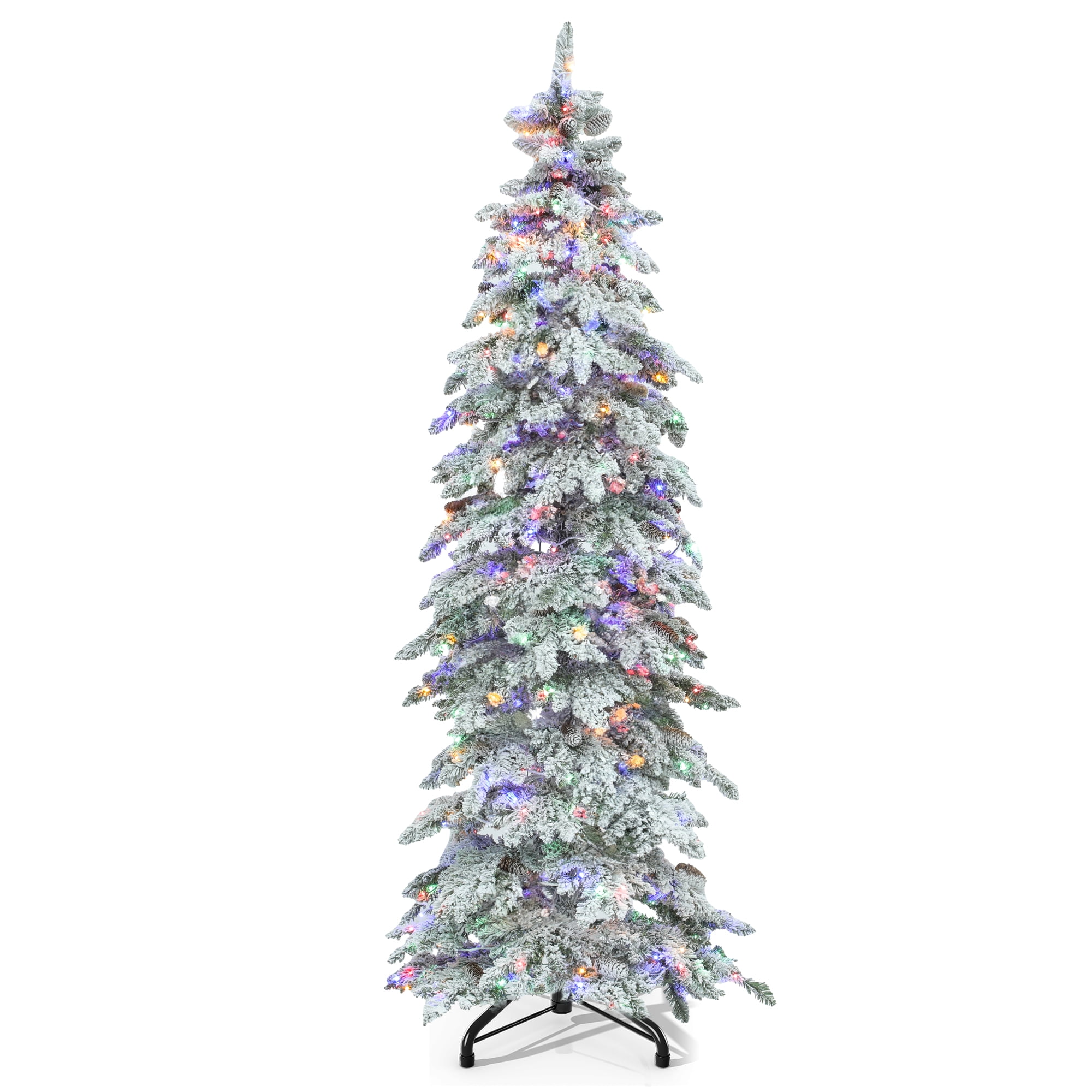 Uforic 7.5ft Snow Flocked Pencil Spruce Artificial Christmas Tree with Pinecones,Pre-Lit Holiday Christmas Pine Tree with with 800 Branch Tips,350 Lights, for Home, Office and Party Decor