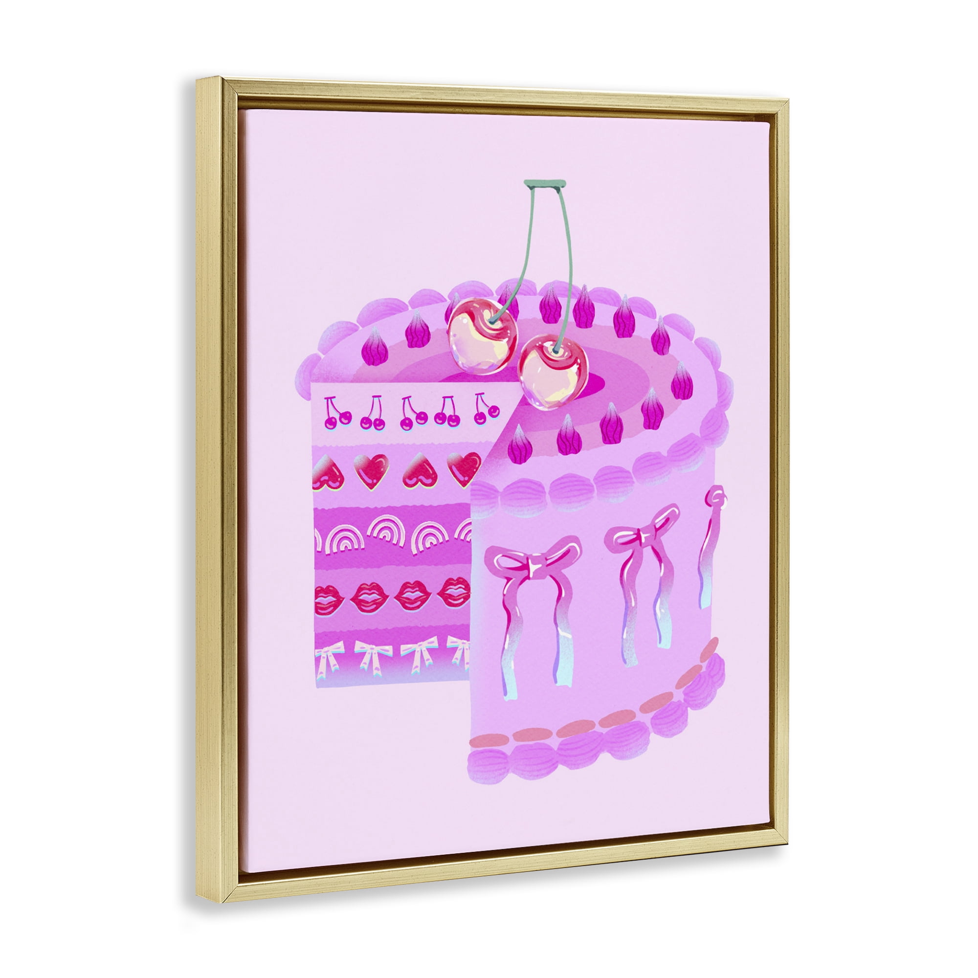 Stupell Industries Pastel Cherry Layered Cake Gold Framed Floater Canvas Wall Art, design by Ziwei Li