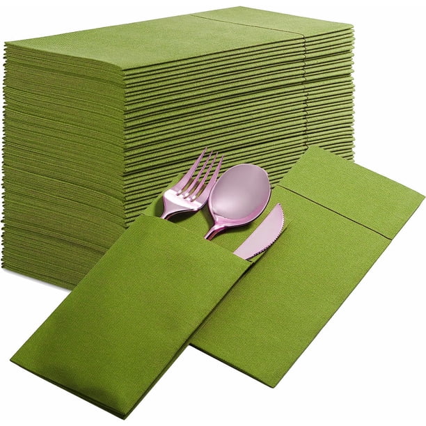 Xiao Hua 50 servilletas desechables con bolsa para cubiertos incorporada, predobladas, adecuadas para decoración de mesas de restaurantes, bodas y fiestas, verde claro