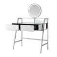 thumbnail image 5 of EUROCO 33.9" Makeup Vanity Desk with Mirror and Lights,Mirrored Vanity Table with 2 Big Drawers,Open Shelf,2 Makeup trays and Charging Station,Modern Big Vanity Set for Bedroom,Silver, 5 of 8