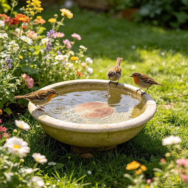 Outdor Copper Disc Bird Bath For Bird Feeders Brass Water Basin Cleaning Disk For Outdoor Bird Bath Bird Feeders For Outdoor Use Copper Bird Bath Cleaner With Protective Coating
