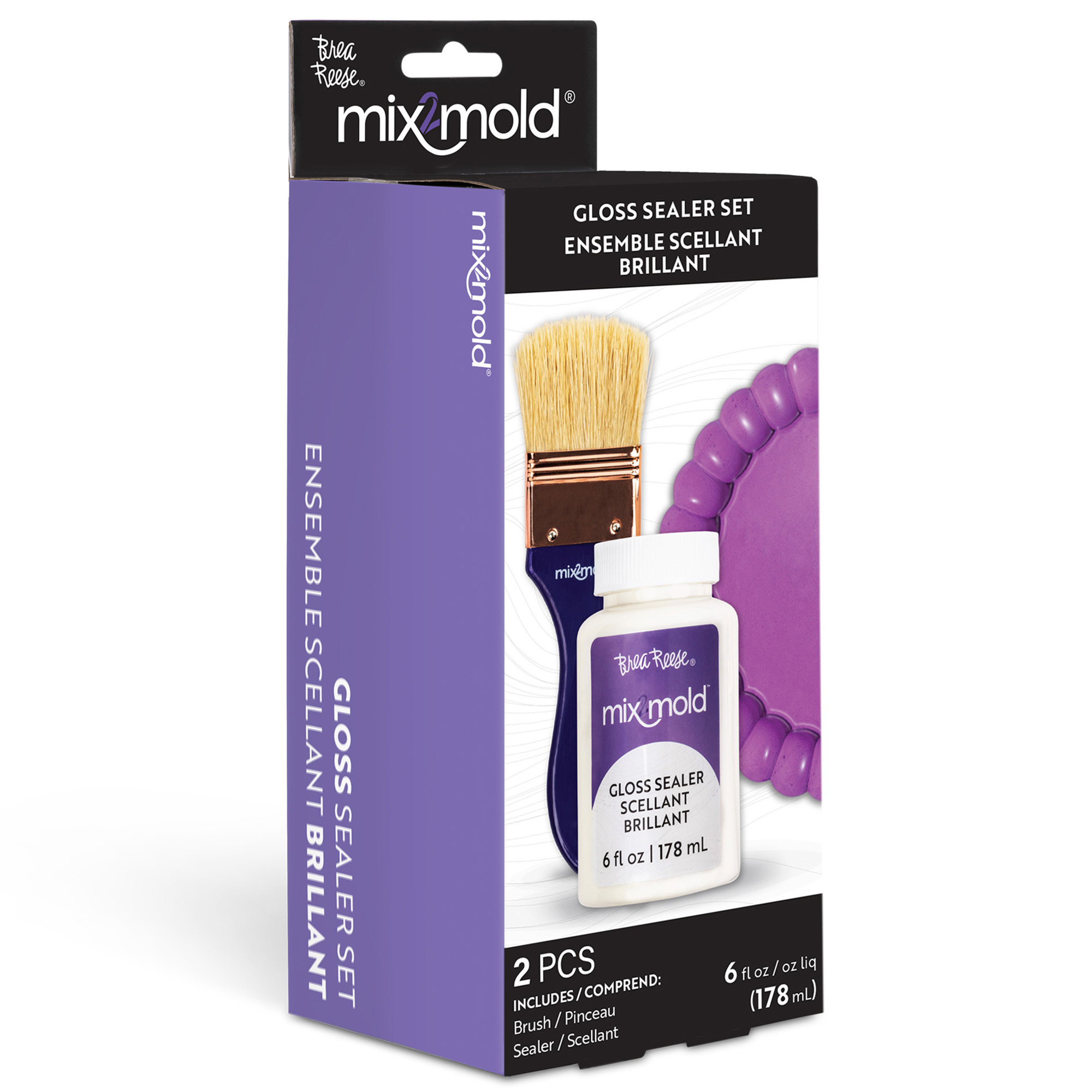 Brea Reese: Mix2Mold Glossy Sealer - 6 fl oz (178 ml) - Application Brush - For Resin-Ceramic Resin-EcoResin Craft Projects, Indoor/Outdoor Use Sealer