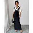 thumbnail image 5 of Elegant Black Colorblock Bat Sleeve V-Neck Floral Print Fitted Maxi Dress, 5 of 6