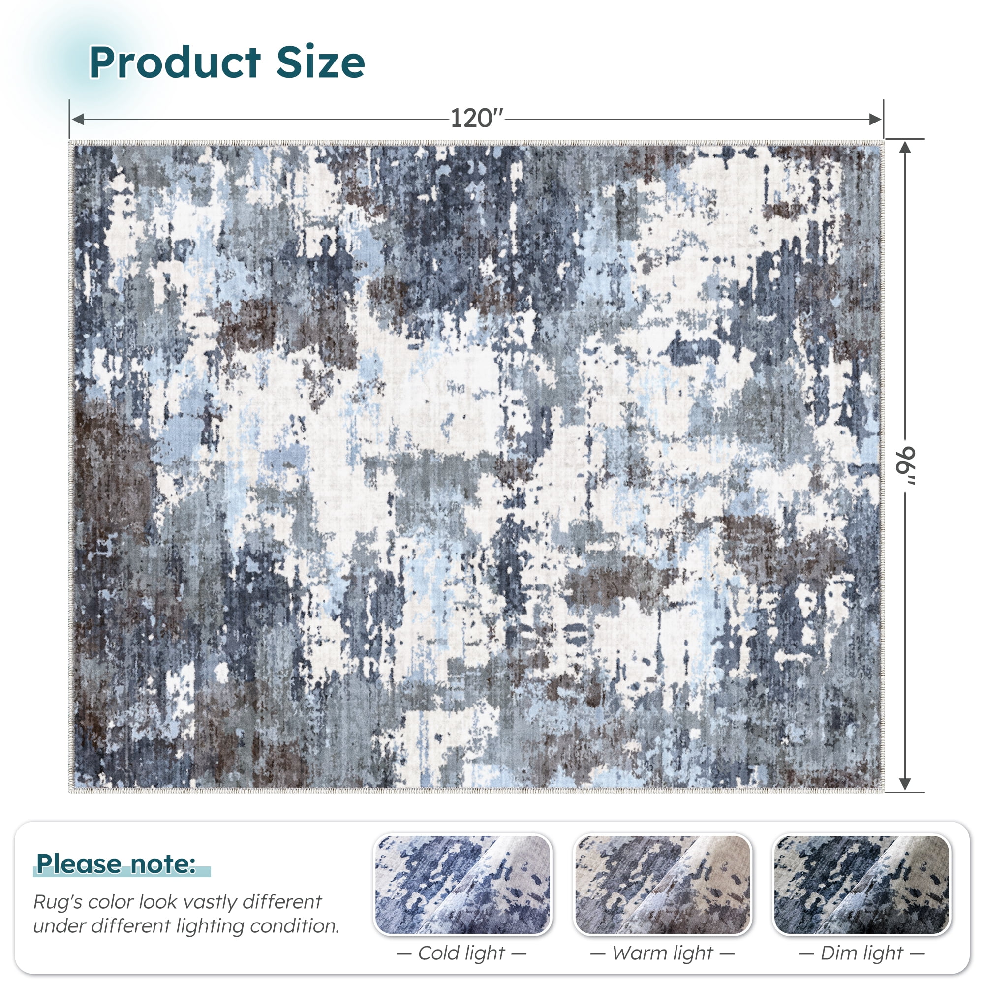 EnHomee Area Rug for Living Room 8x10 Area Rugs for Bedroom Modern Abstract Rug with Rubber Backing Non Slip Washable Persian Carpet, Blue Gray