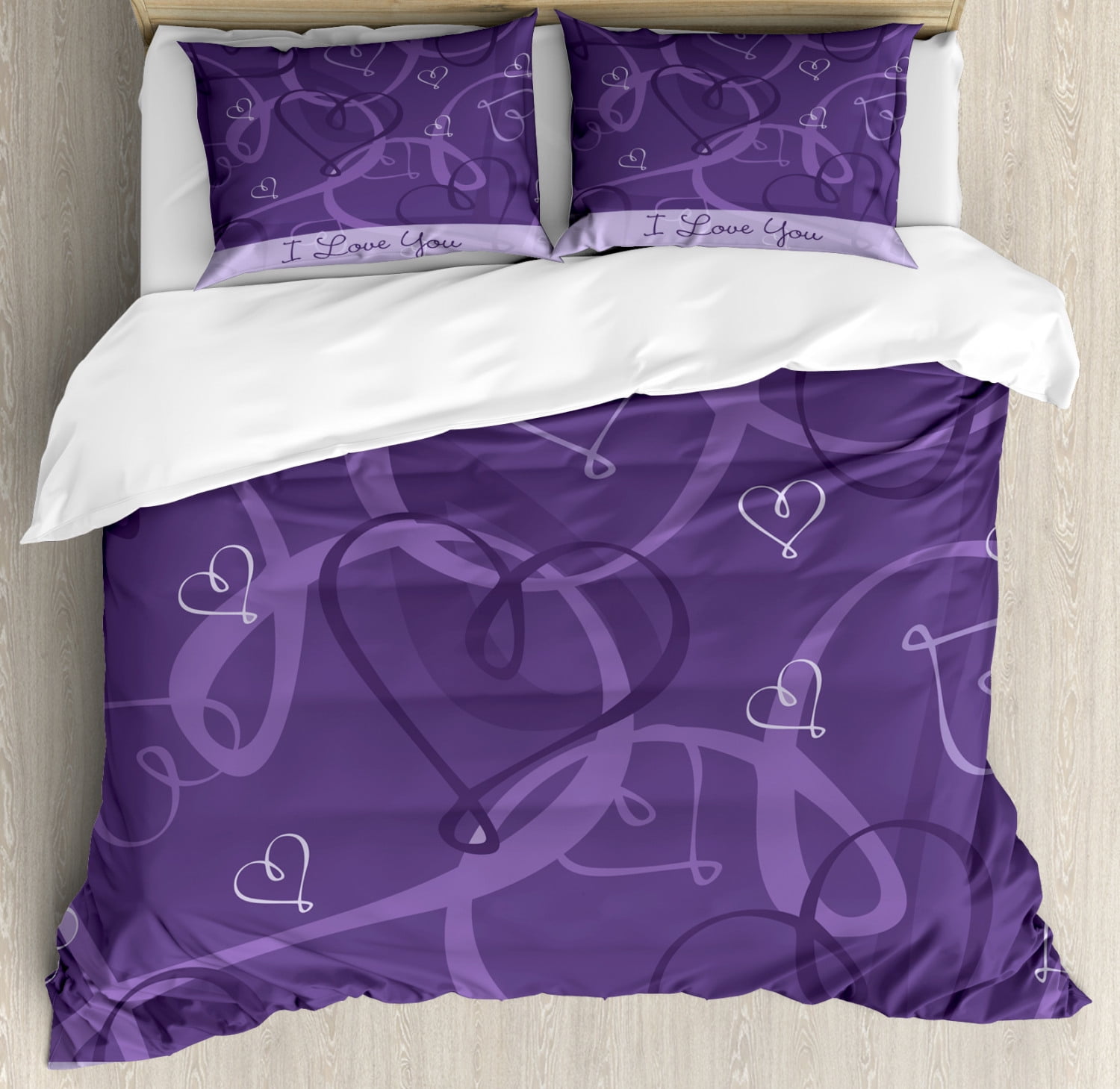 Romantic Duvet Cover Set, Lavender Colored Romantic Themed Image with