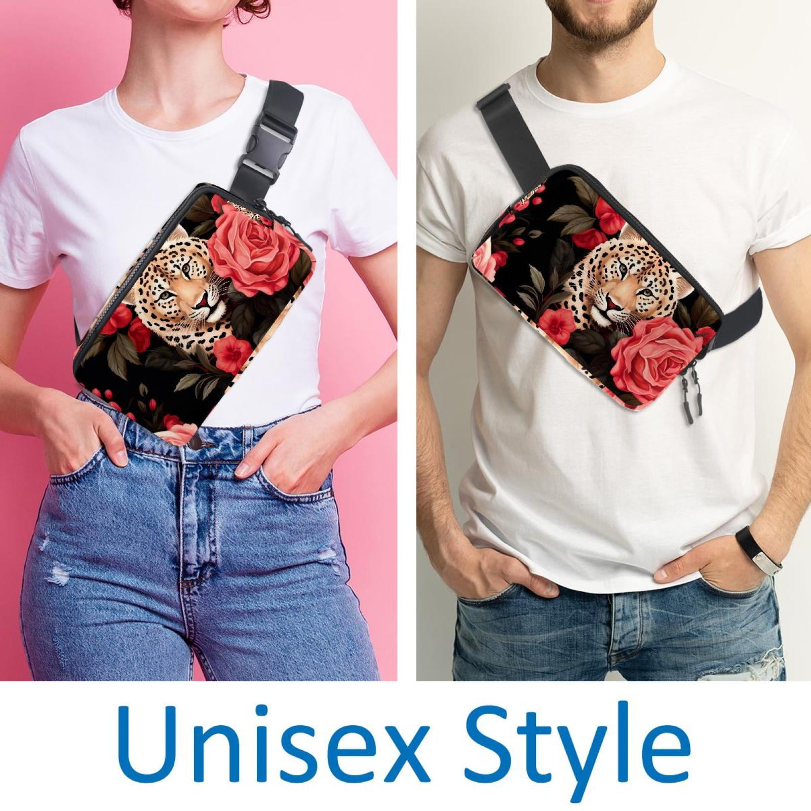 Rose Leopard Lightweight Adjustable Running Belt Bag Fanny Pack Waist Pack with Extension Strap Unisex