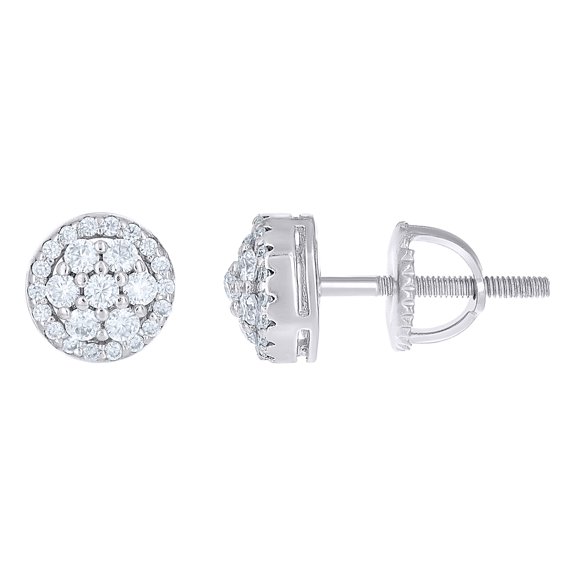 925 Sterling Silver Moissanite 7mm Cluster Round Halo Flower Stud Earring 1/2 CT