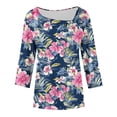 thumbnail image 7 of Plus Size Tops for Women Asymmetrical Square Neck with Button Detail Short Sleeve T-shirts Dressy Casual (XL, Navy Blue-Floral), 7 of 7