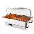thumbnail image 1 of Lot de 2 Plats Électriques Anti-Frottement 9 QT à Température Réglable, Réchauffe-Nourriture à Dessus Roulé avec Poêle Pleine Grandeur, Serveurs et Réchauffe-Buffets en Acier Inoxydable, Réchauffe-Nourriture à Affichage de Température avec Couvercle Transparent pour Fêtes, 1 of 8