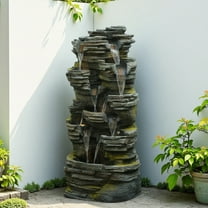 54.4" Outdoor Resin Garden Waterfall Fountain with Realistic Rock Texture, Soothing Water Flow, Eco-Friendly Patio & Lawn Decor, 59.6 lbs