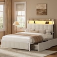 thumbnail image 3 of GUNAITO Queen Bed Frame with Storage Headboard, 2 Drawers Platform Upholstered LED Bed Frame with USB Ports & Outlets Beige, 3 of 9