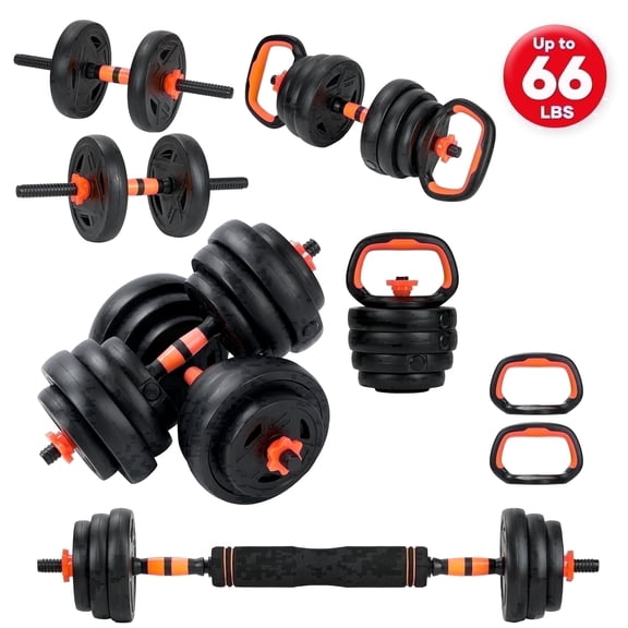 Naipo 66LB Dumbbell Set 5 in 1 Adjustable Changeable  with Connector Dumbbells Barbells Kettlebell Push up Stands for Home Gym Exercises Men Women