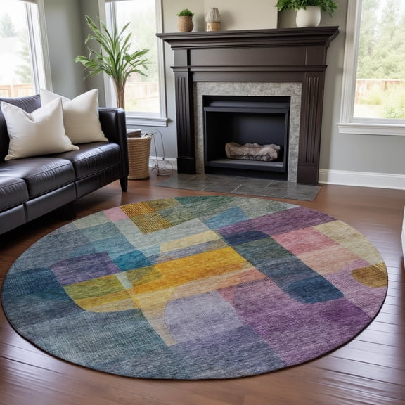 Addison Rugs Mayfield Premium Machine Washable Transitional Modern Blue Round Rug, 8' x 8'