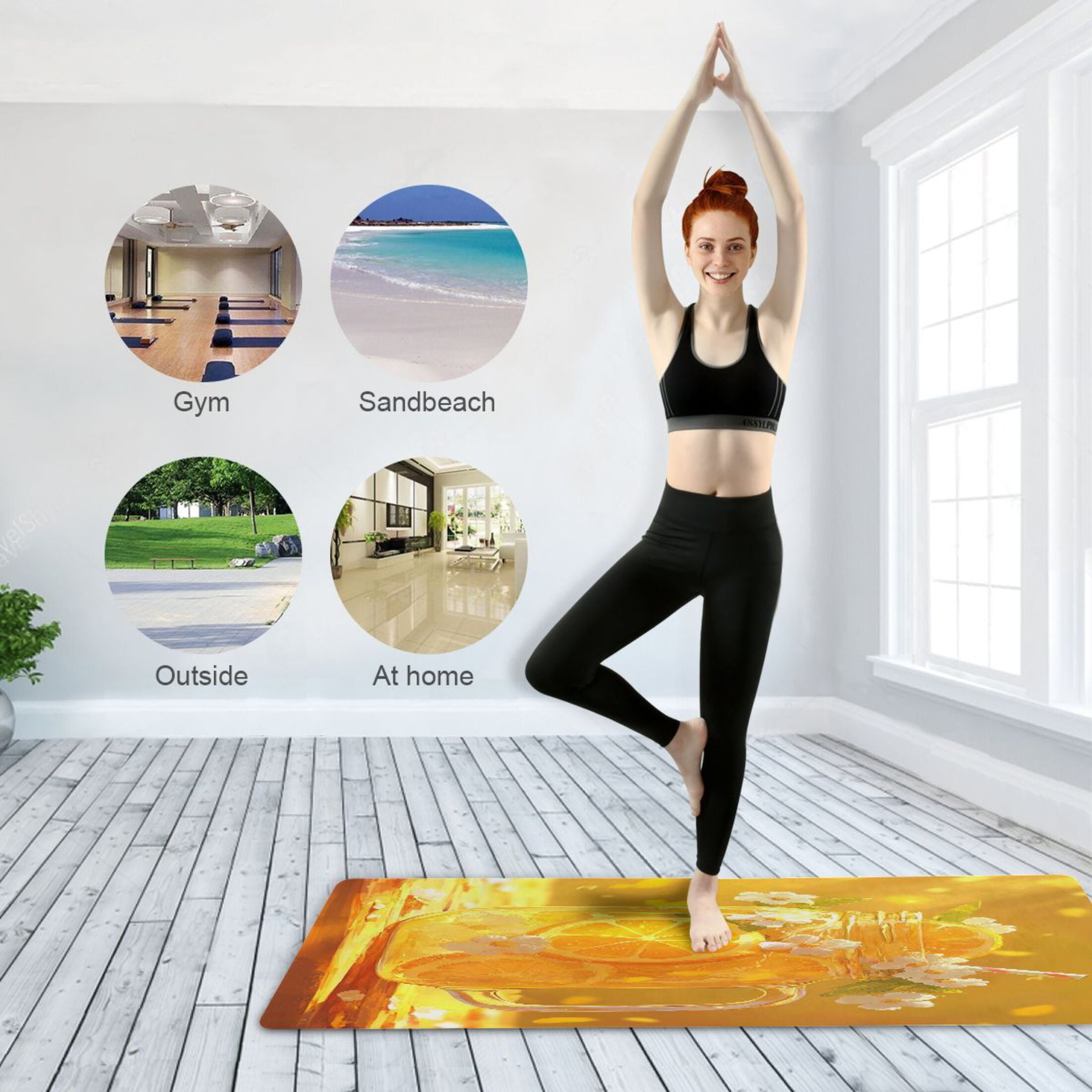 BZSMCE Yoga Mat Women Orange Drink with Flowers Fitness Mat