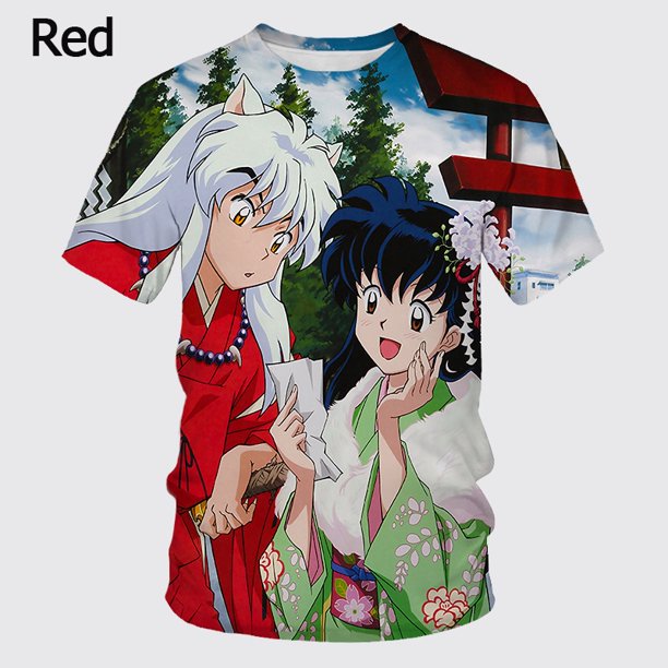 Verano Nueva Manga 2023 Corto anime inuyasha 3d Camiseta Impresión Moda Cuello Redondo casual top