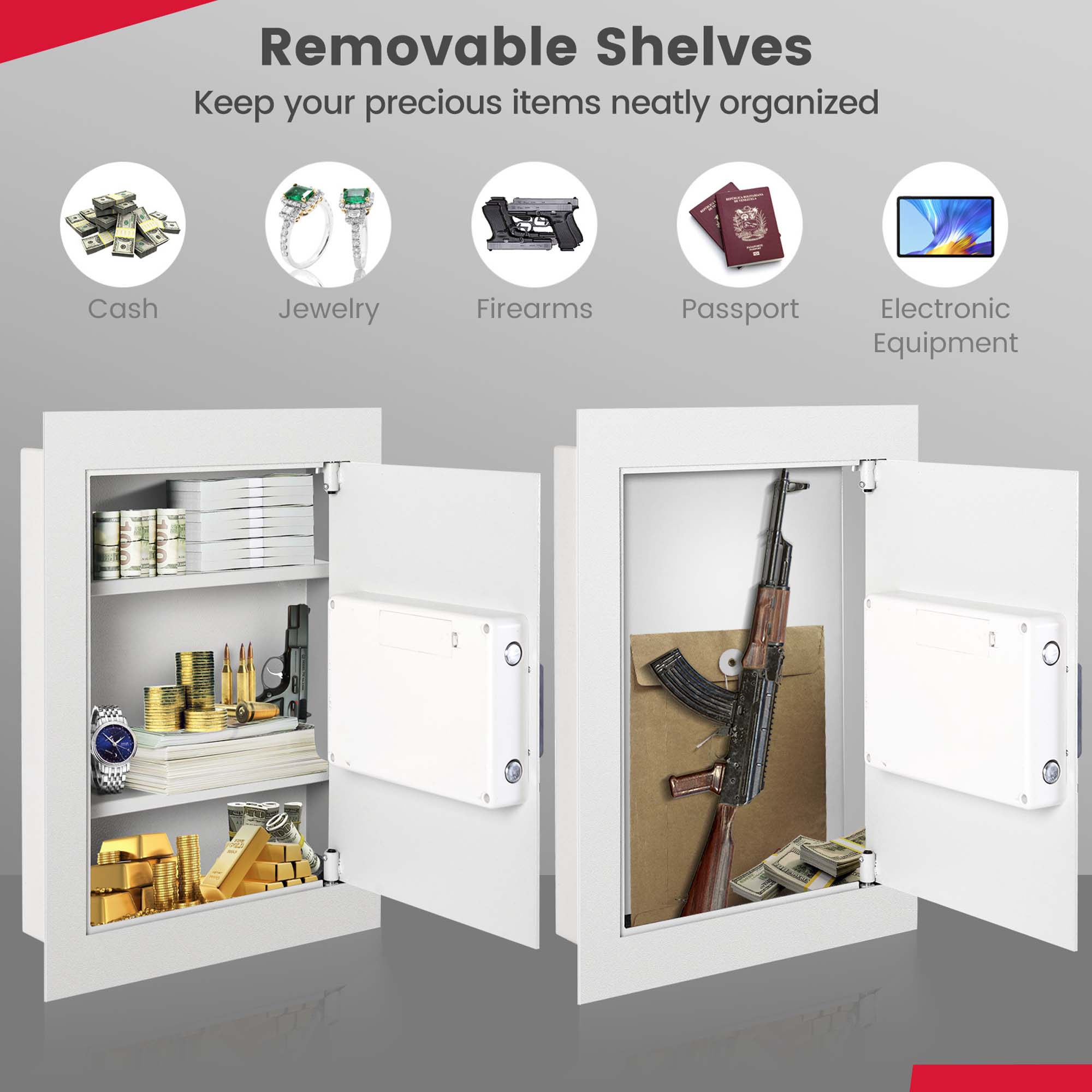 Digital Flat Recessed Wall Safe Home Security Lock Gun Cash Box Electronic