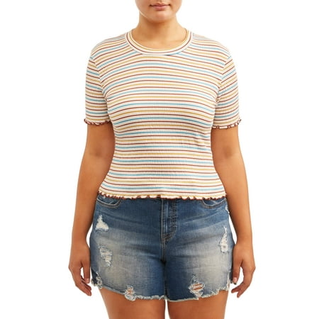 Lettuce Edge Ribbed Shirt - POOF Juniors' Plus Size Lettuce Edge T-Shirt
