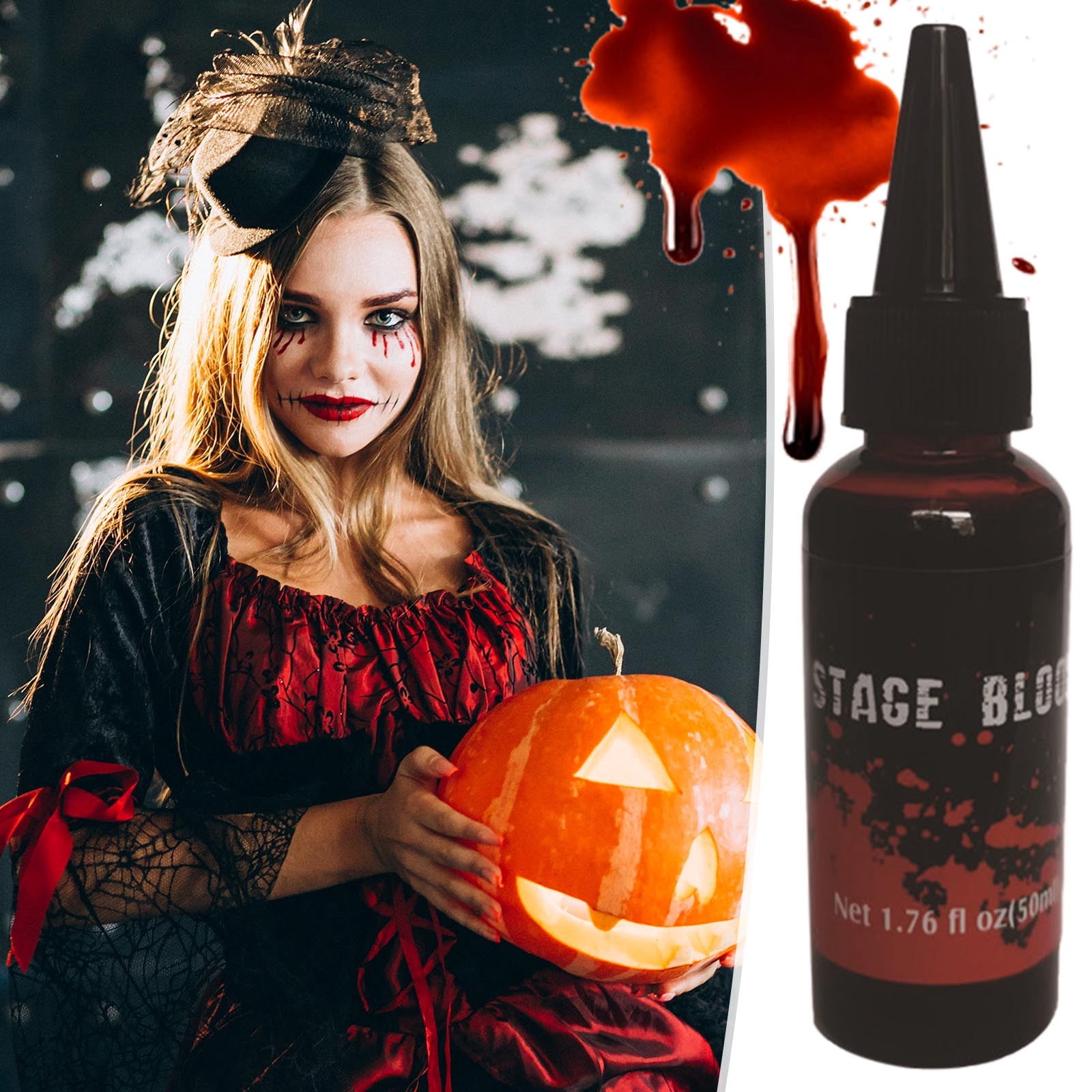 Darzheoy Fake Blood Prop 50ml Plasma in Dropper and Spray Bottle for Halloween Special Effects, Safe for Party and Theater Use