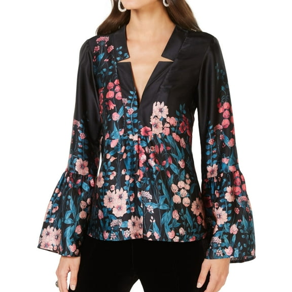 Nanette Lepore Womens Silk Floral Pullover Blouse, Black, Large